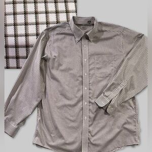 LL Bean Shirt Men's L Large Cream Tan Black Check Long Sleeve Button Down Cotton
